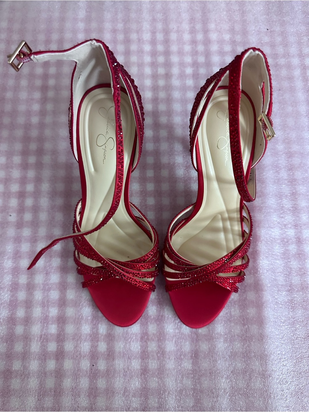 Jessica Simpson Red Strappy Glitter Ankle-Heel Sandals